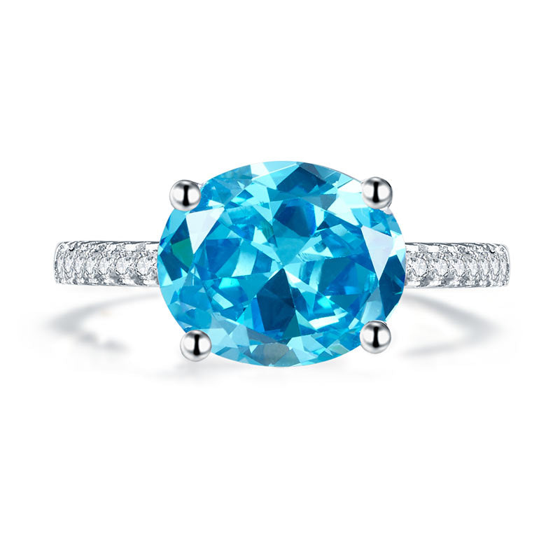 Solid 925 Sterling Silver 4 Carat Anniversary Ring Blue Oval Cut