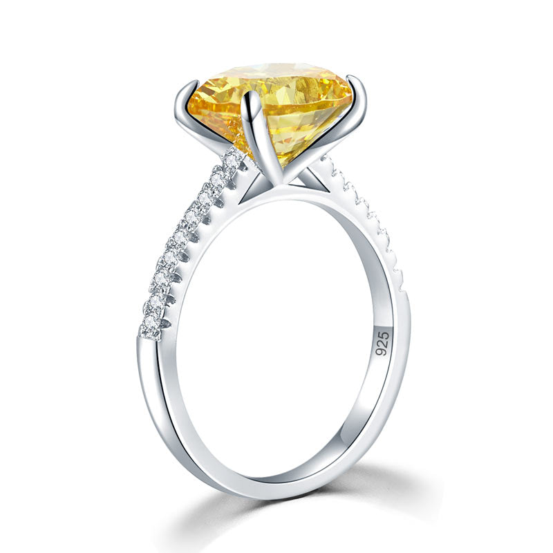 Solid 925 Sterling Silver 4 Carat Anniversary Luxury Ring Yellow Canary Oval Cut