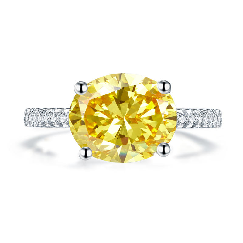 Solid 925 Sterling Silver 4 Carat Anniversary Luxury Ring Yellow Canary Oval Cut