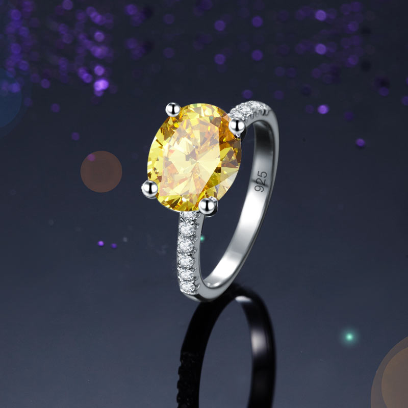 Solid 925 Sterling Silver 4 Carat Anniversary Luxury Ring Yellow Canary Oval Cut