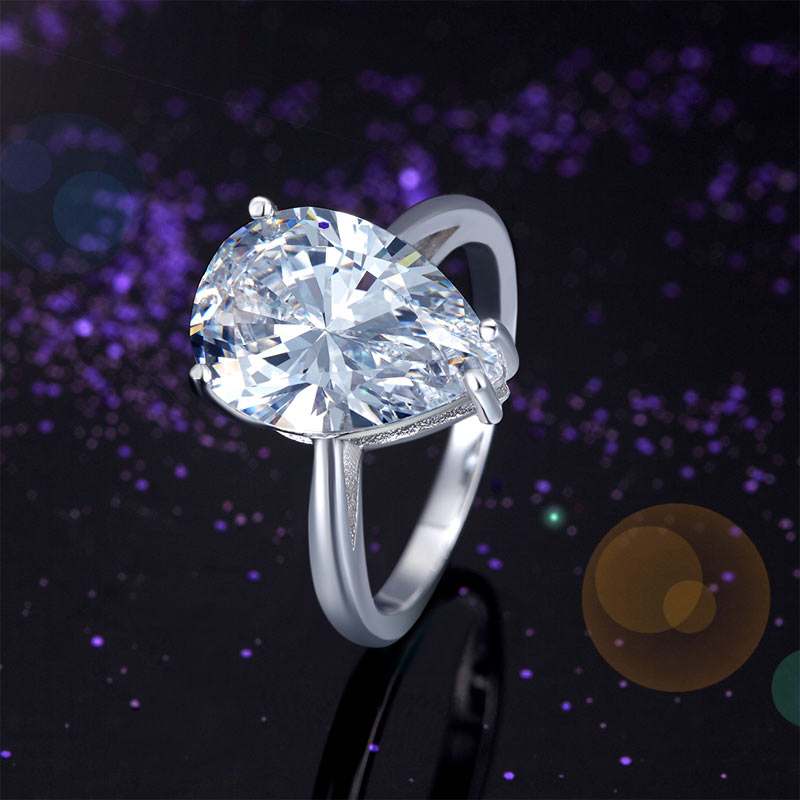 Solid 925 Sterling Silver Luxury Ring Solitaire Pear 4.5 Carat Wedding Engagement