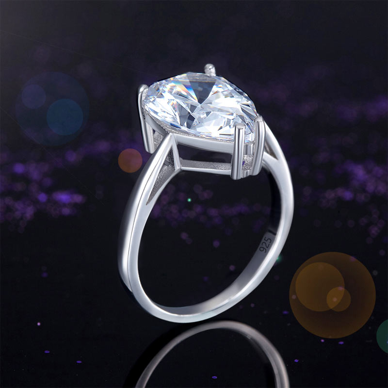 Solid 925 Sterling Silver Luxury Ring Solitaire Pear 4.5 Carat Wedding Engagement
