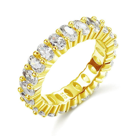 Oval Cut Eternity Solid Sterling 925 Silver Yellow Gold Plated Wedding Ring