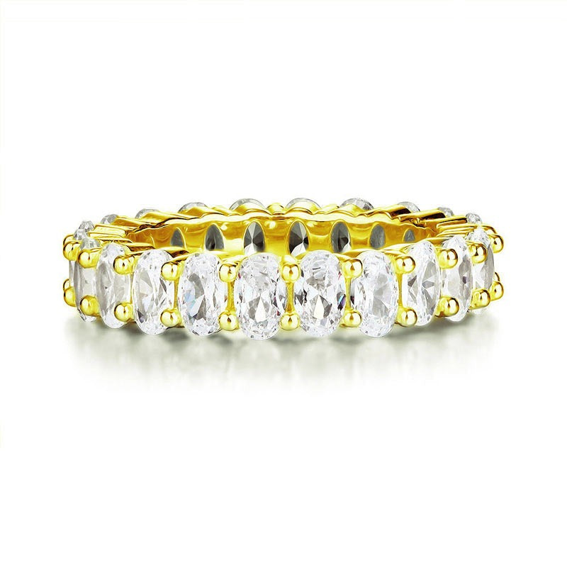 Oval Cut Eternity Solid Sterling 925 Silver Yellow Gold Plated Wedding Ring