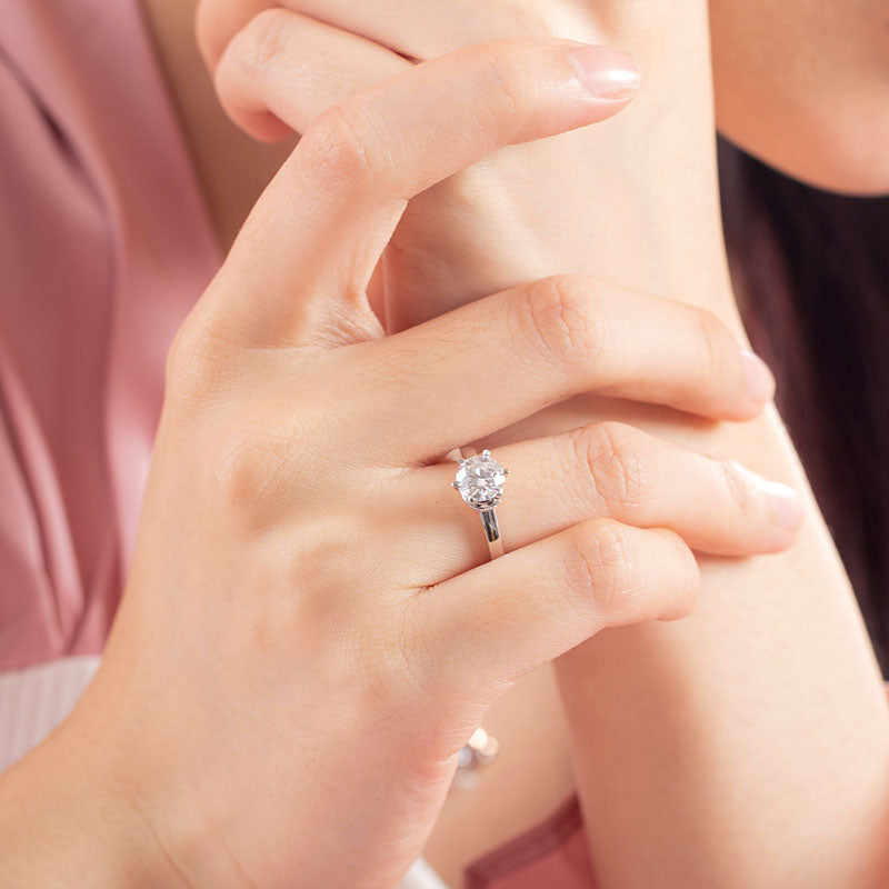 1 Carat Moissanite Diamond 6 Claws Engagement 925 Sterling Silver Ring