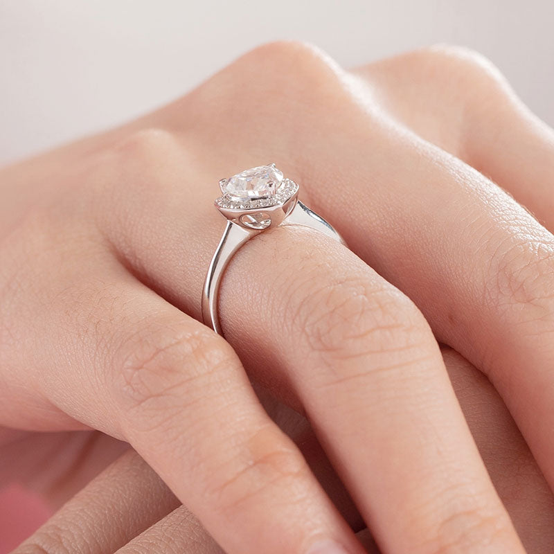 Heart Halo 1 Carat Moissanite Diamond Ring Engagement 925 Sterling Silver