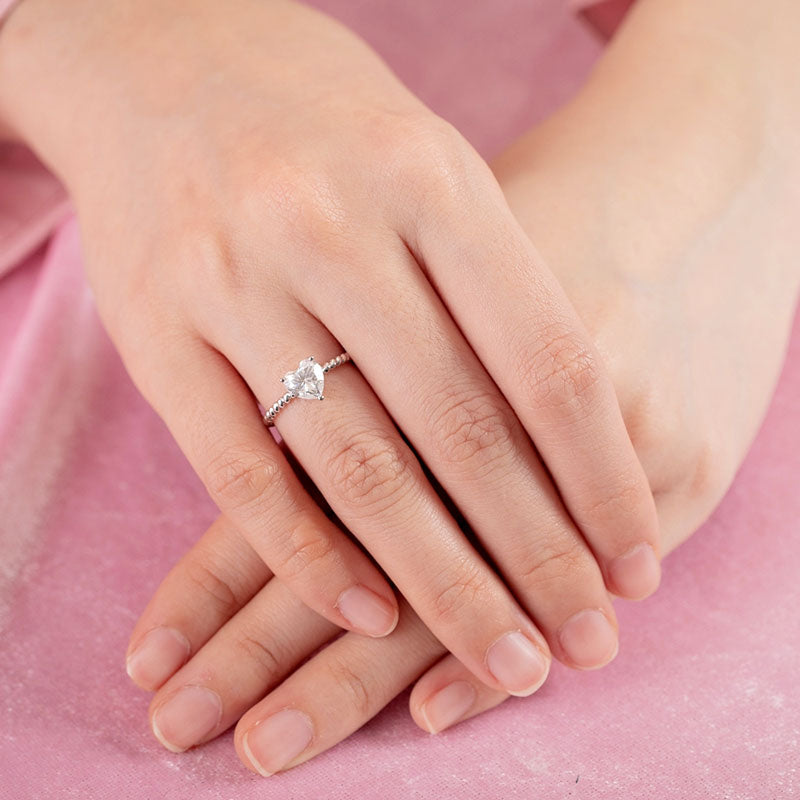 Heart 1 Carat Moissanite Diamond Ring Engagement 925 Sterling Silver