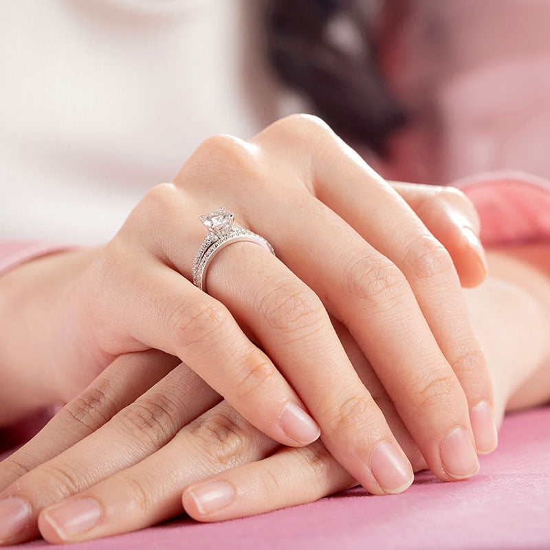 1 Carat Moissanite Diamond Ring Set (1 pcs / 2 pcs) 925 Sterling Silver