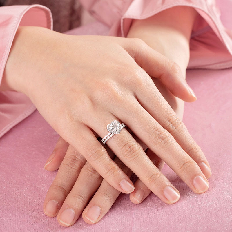 1 Carat Heart Moissanite Diamond  Ring Set (1 pcs / 2 pcs) 925 Sterling Silver