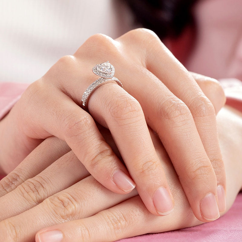 1 Carat Heart Moissanite Diamond  Ring Set (1 pcs / 2 pcs) 925 Sterling Silver