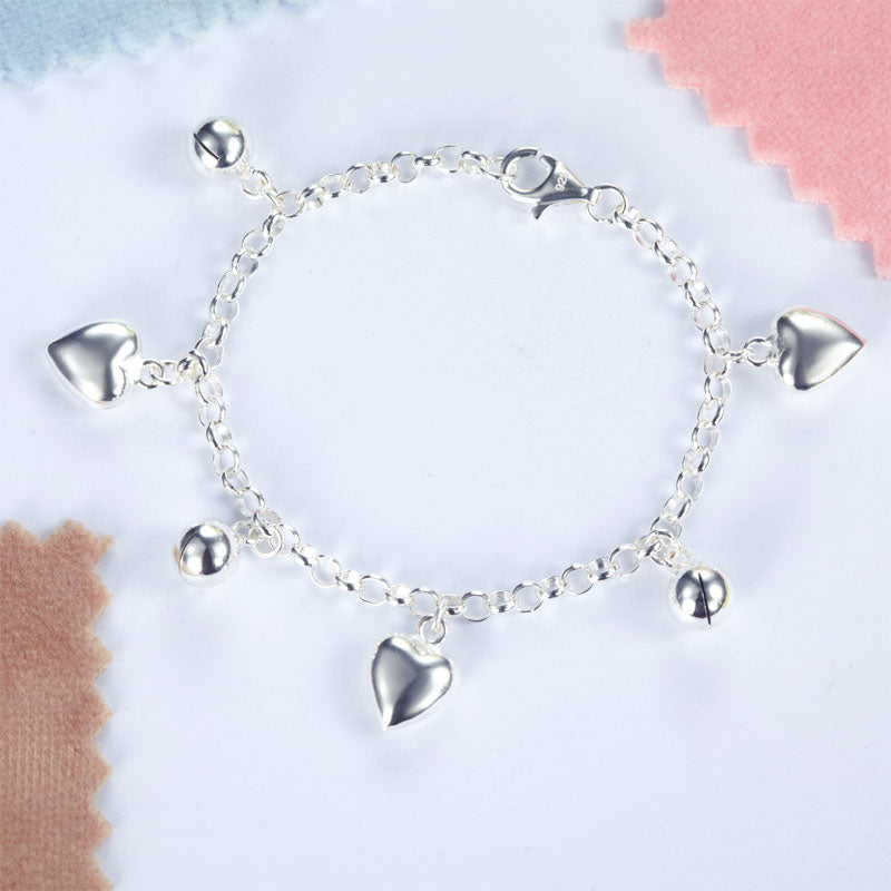 Solid 925 Sterling Silver Dangle Hearts Bracelet Baby Kids Girl Gift Children Jewelry