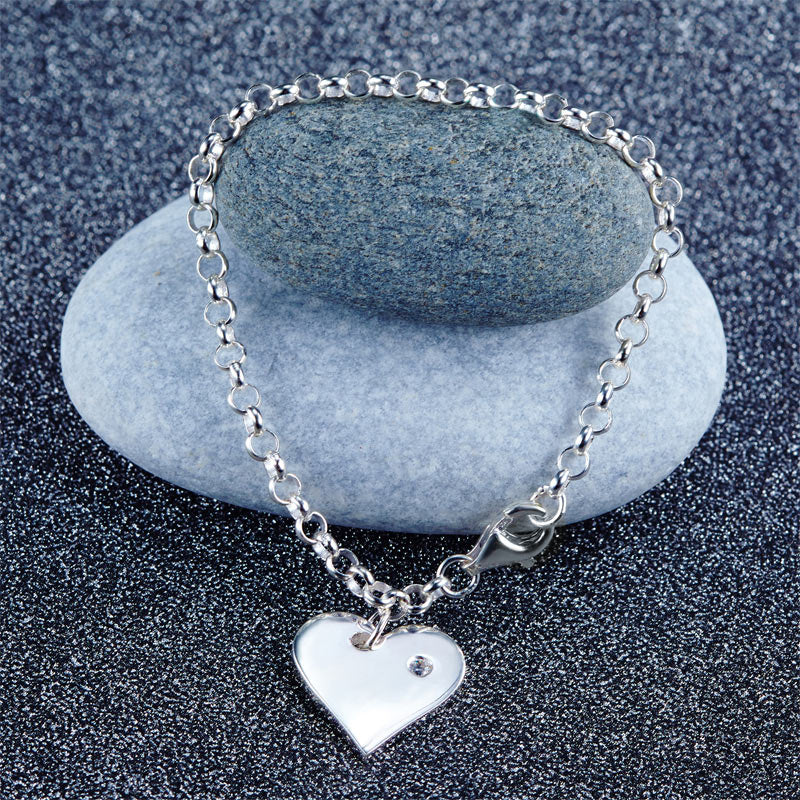 Kids Girl Gift Children Jewelry Solid 925 Sterling Silver Dangle Heart Bracelet
