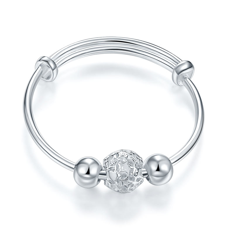 Newborn Baby 999 Pure Silver Flower Ball Baby Bangle