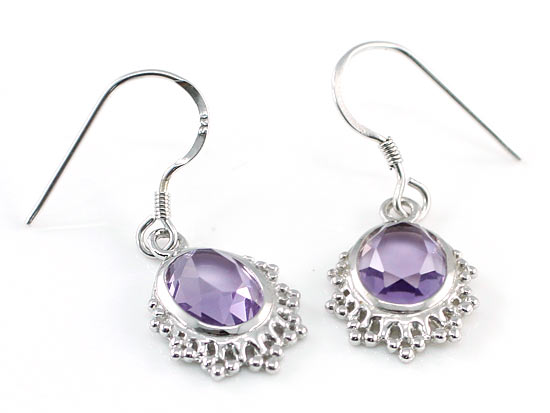 5 Carat Genuine Purple Oval Cut Amethyst 925 Sterling Silver Dangle Fine Earrings