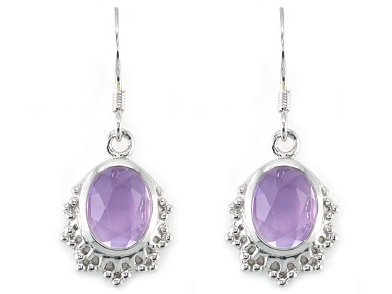 5 Carat Genuine Purple Oval Cut Amethyst 925 Sterling Silver Dangle Fine Earrings