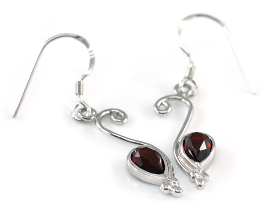 1.5 Carat Genuine Dark Red Garnet 925 Sterling Silver Dangle Fine Earrings
