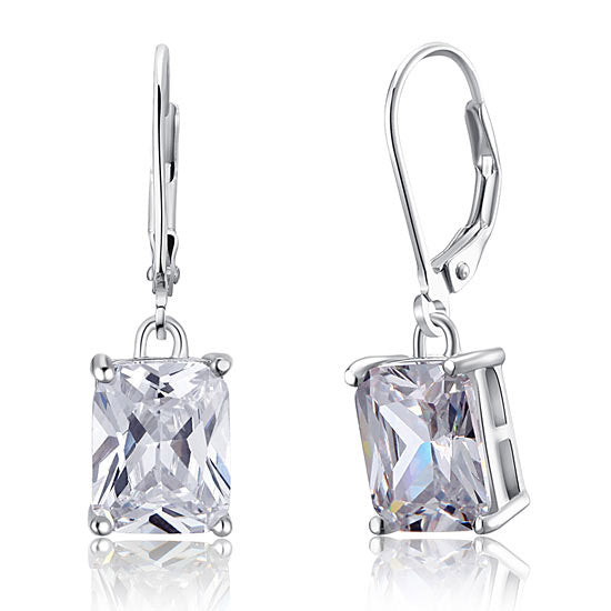 4 Carat Emerald Cut Created Diamond 925 Sterling Silver Dangle Earrings