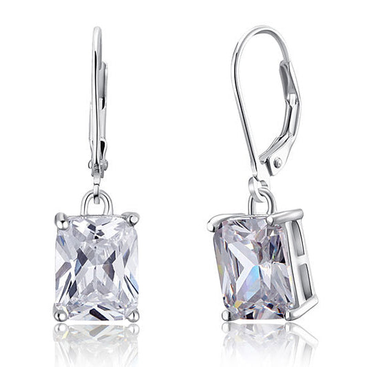 4 Carat Emerald Cut Created Diamond 925 Sterling Silver Dangle Earrings