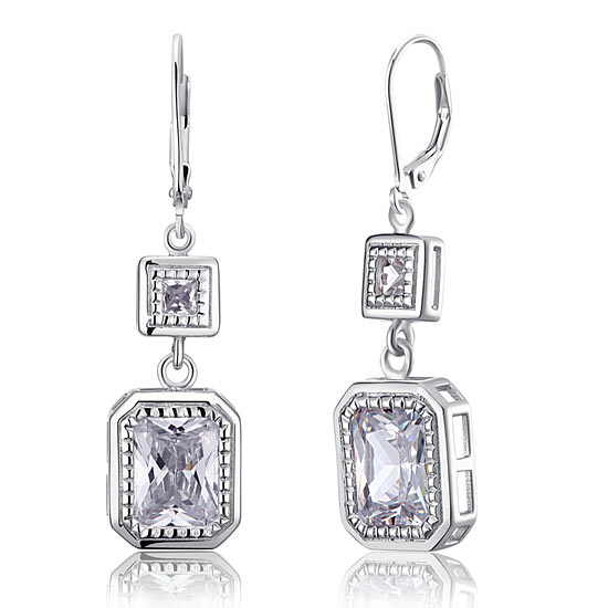 4 Carat Emerald Cut Created Diamond 925 Sterling Silver Dangle Earrings