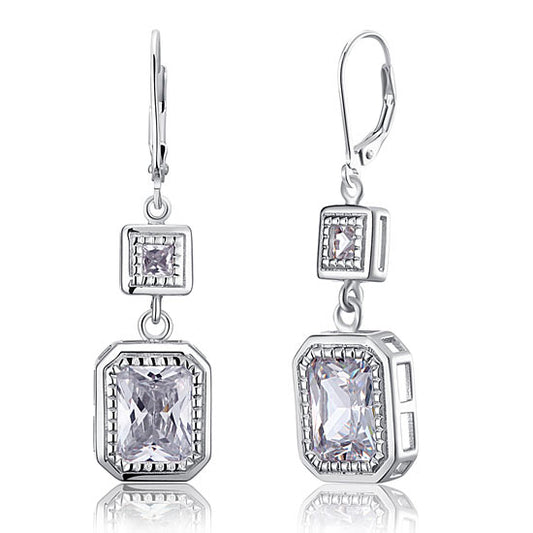4 Carat Emerald Cut Created Diamond 925 Sterling Silver Dangle Earrings