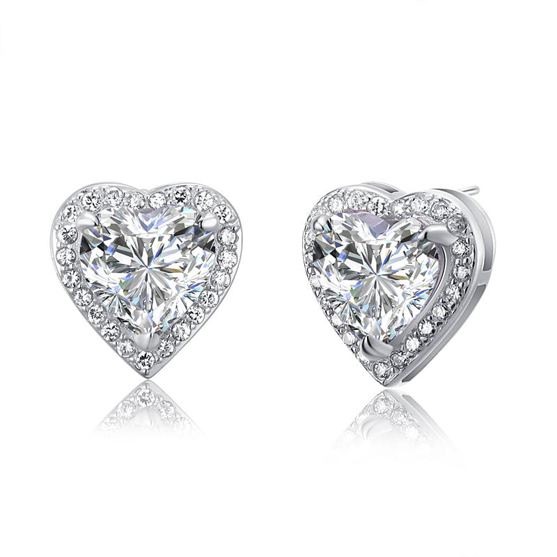 3 Carat Created Diamond 925 Sterling Silver Heart Stud Earrings
