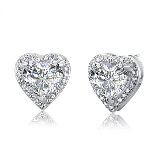 3 Carat Created Diamond 925 Sterling Silver Heart Stud Earrings