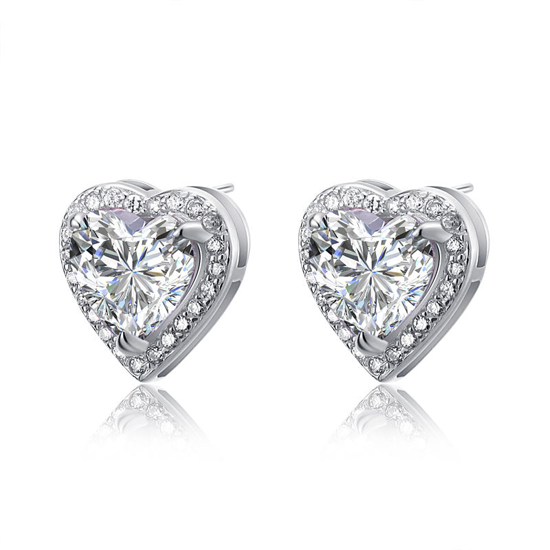 3 Carat Created Diamond 925 Sterling Silver Heart Stud Earrings