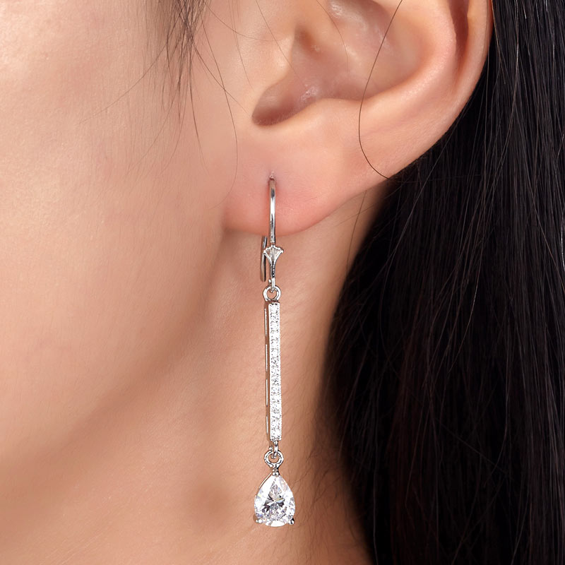 1 Carat Pear Cut Created Diamond  925 Sterling Silver Dangle Earrings