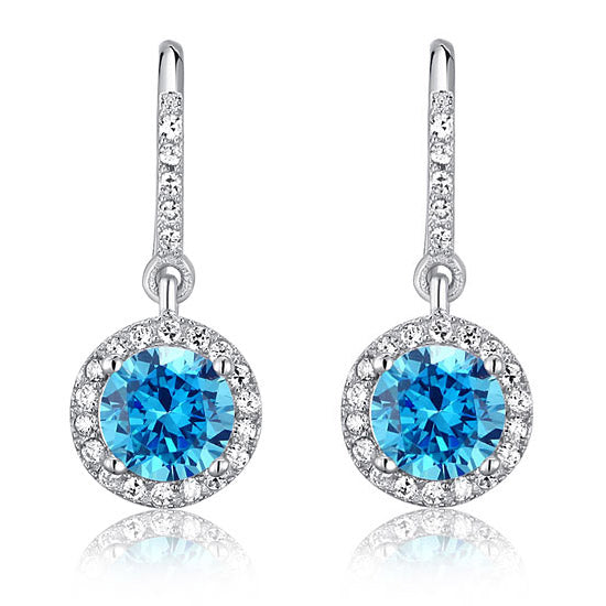 1.5 Carat Created Blue Topaz 925 Sterling Silver Dangle Earrings