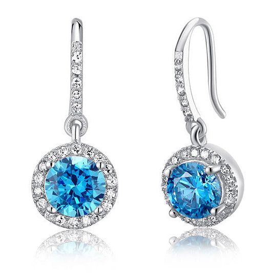 1.5 Carat Created Blue Topaz 925 Sterling Silver Dangle Earrings