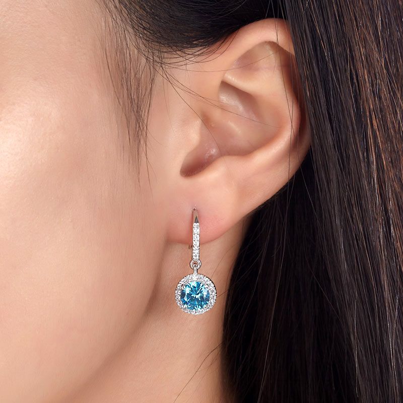 1.5 Carat Created Blue Topaz 925 Sterling Silver Dangle Earrings