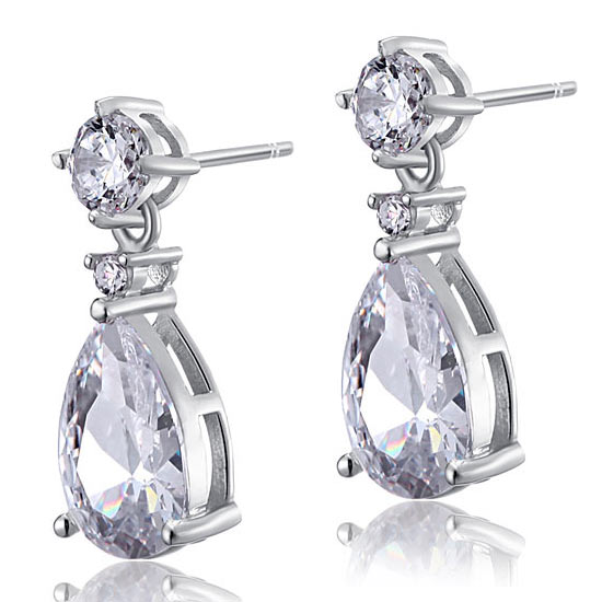 3 Carat Pear Cut Created Diamond 925 Sterling Silver Dangle Earrings