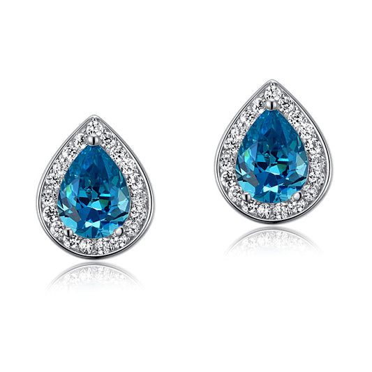1 Carat Pear Cut Created Blue Topaz 925 Sterling Silver Stud Earrings