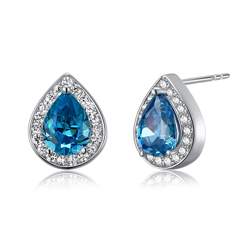 1 Carat Pear Cut Created Blue Topaz 925 Sterling Silver Stud Earrings