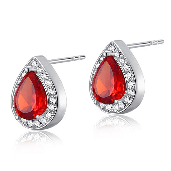 1 Carat Pear Cut Red Created Ruby 925 Sterling Silver Stud Earrings