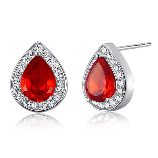 1 Carat Pear Cut Red Created Ruby 925 Sterling Silver Stud Earrings