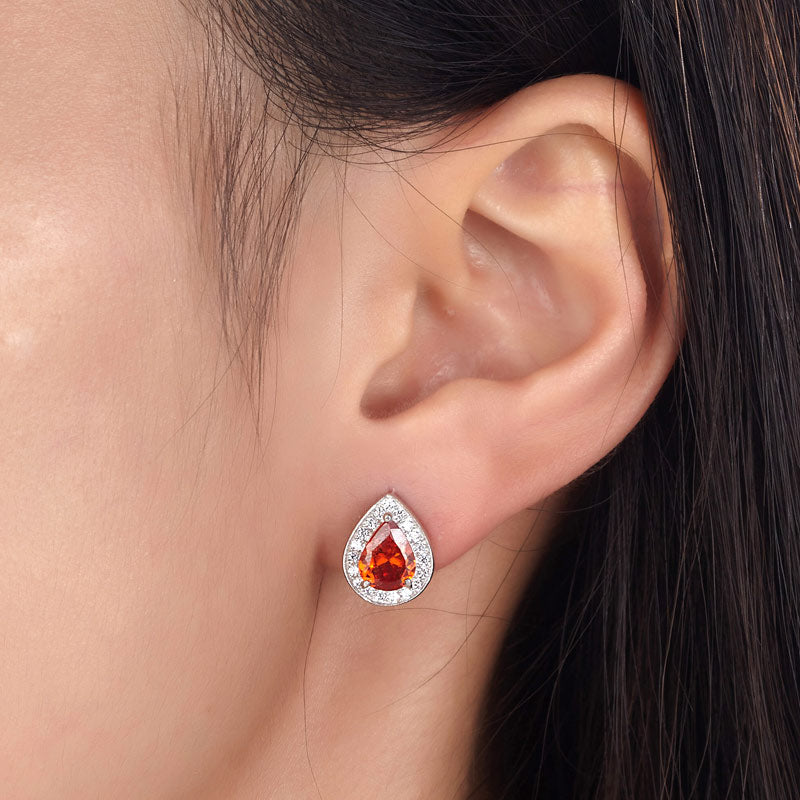 1 Carat Pear Cut Red Created Ruby 925 Sterling Silver Stud Earrings
