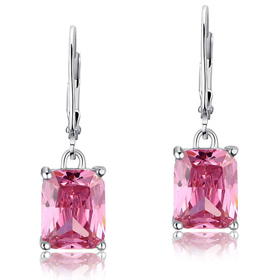 4 Carat Pink Created Sapphire 925 Sterling Silver Dangle Earrings