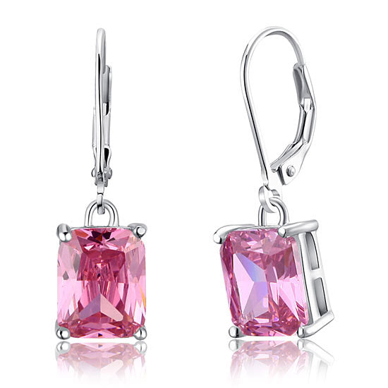 4 Carat Pink Created Sapphire 925 Sterling Silver Dangle Earrings