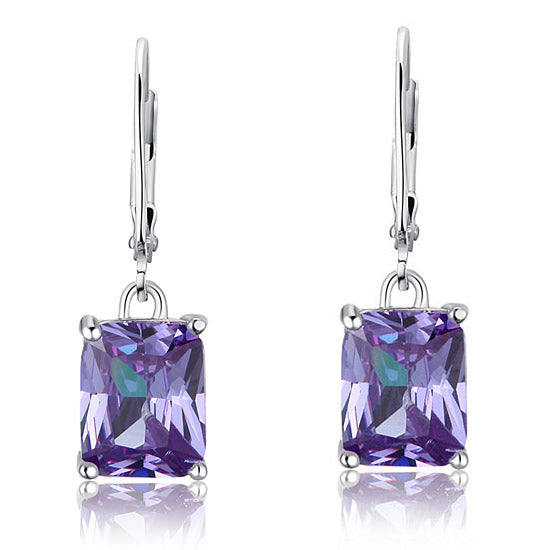 4 Carat Purple Created Sapphire 925 Sterling Silver Dangle Earrings