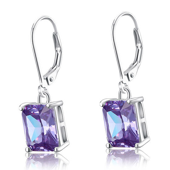 4 Carat Purple Created Sapphire 925 Sterling Silver Dangle Earrings