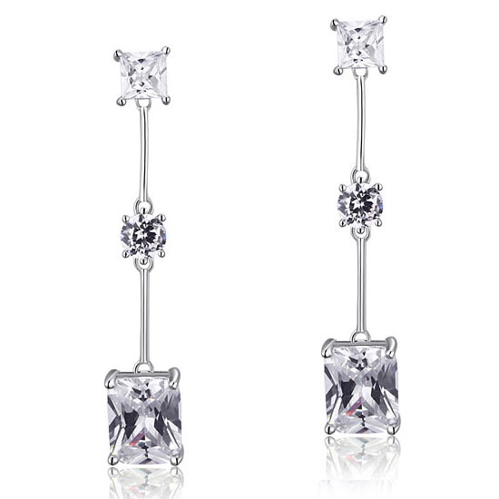 4 Carat Emerald Cut Created Diamond  925 Sterling Silver Dangle Earrings