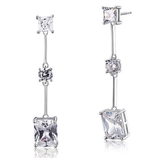 4 Carat Emerald Cut Created Diamond  925 Sterling Silver Dangle Earrings