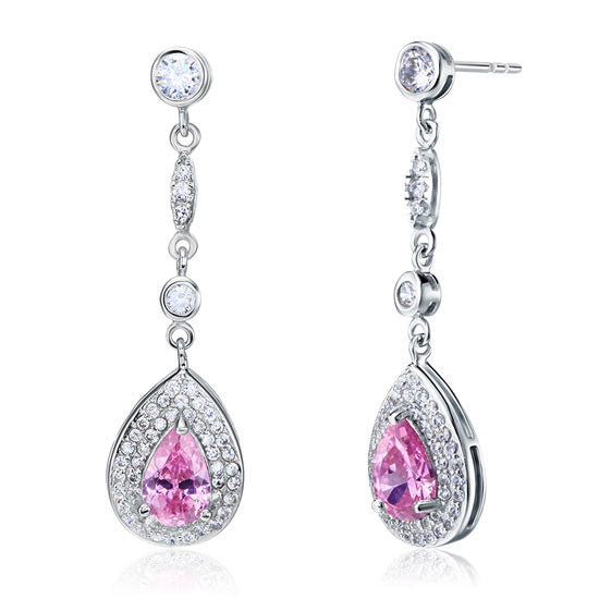 1.5 Carat Pear Cut Pink Created Sapphire 925 Sterling Silver Dangle Earrings