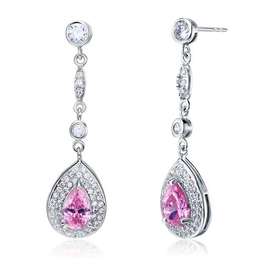 1.5 Carat Pear Cut Pink Created Sapphire 925 Sterling Silver Dangle Earrings