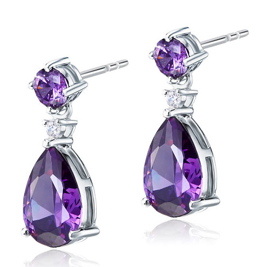 3 Carat Pear Cut Created Purple Sapphire 925 Sterling Silver Dangle Earrings