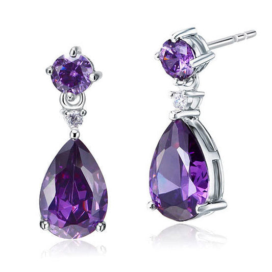 3 Carat Pear Cut Created Purple Sapphire 925 Sterling Silver Dangle Earrings