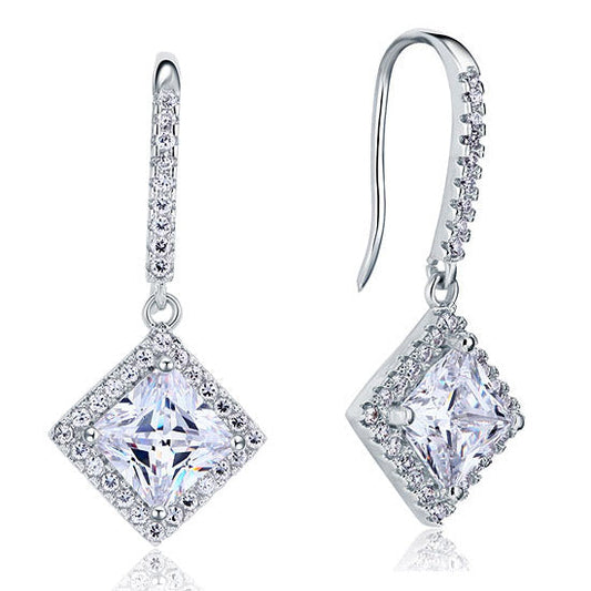 3 Carat Created Princess Cut Diamond Dangle Drop Sterling 925 Silver Earrings
