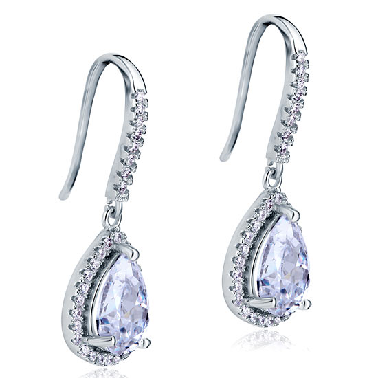 2 Carat Created Pear Cut Diamond Dangle Drop Sterling 925 Silver Earrings