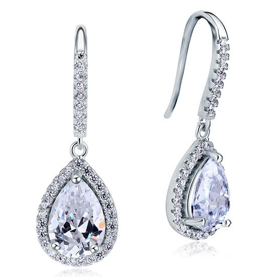 2 Carat Created Pear Cut Diamond Dangle Drop Sterling 925 Silver Earrings
